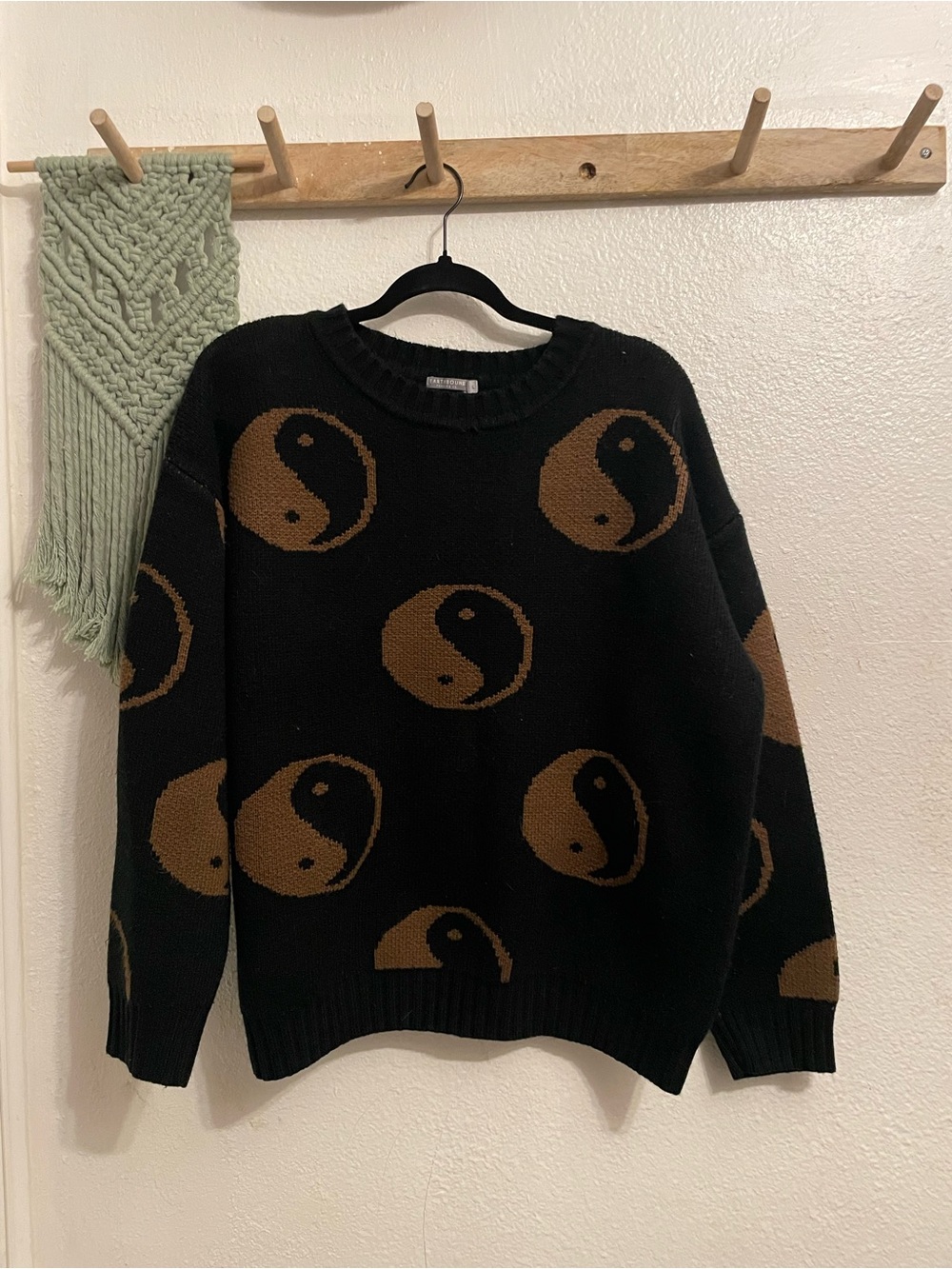 Black Sweater with Brown Yin Yang Motif